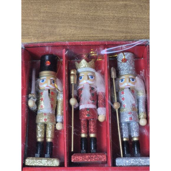 Home Accents Holiday 5 Inch Wooden Christmas Nutcracker Ornaments, 6 Pieces NIP - Picture 2 of 7